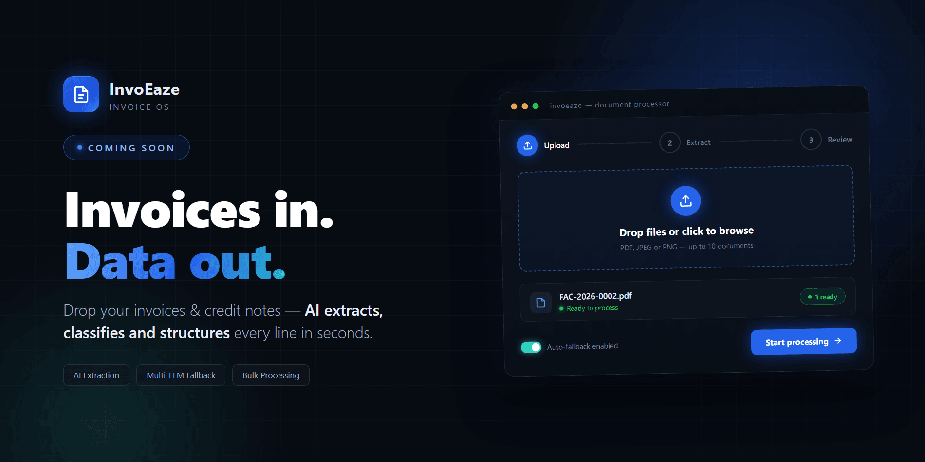 InvoEaze — AI invoice-processing SaaS